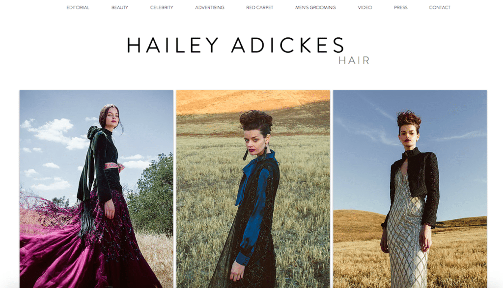 Examples of Hailey Adickes's hair styles.