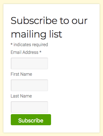Example of a form to subscribe to someone's mailing list.