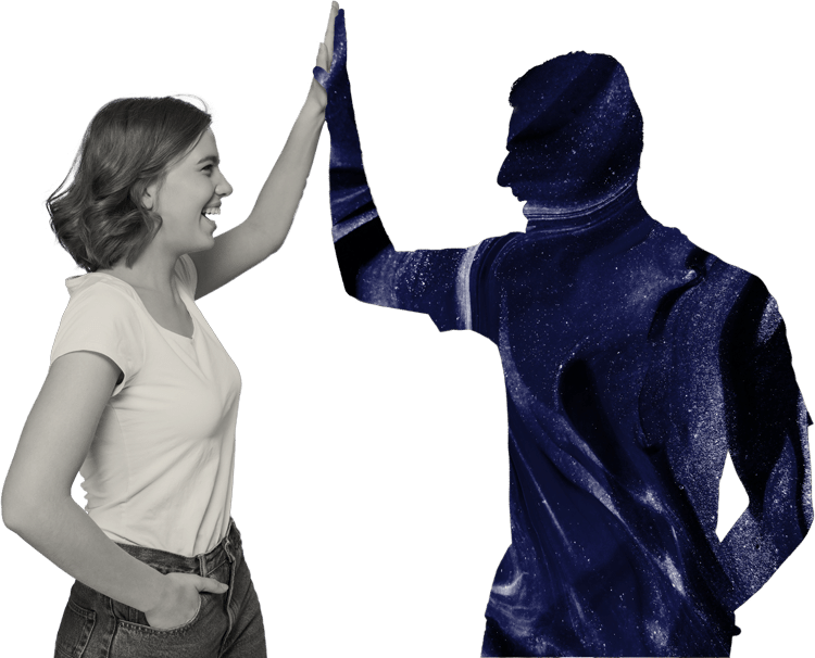 Person high-fiving another person's silhouette