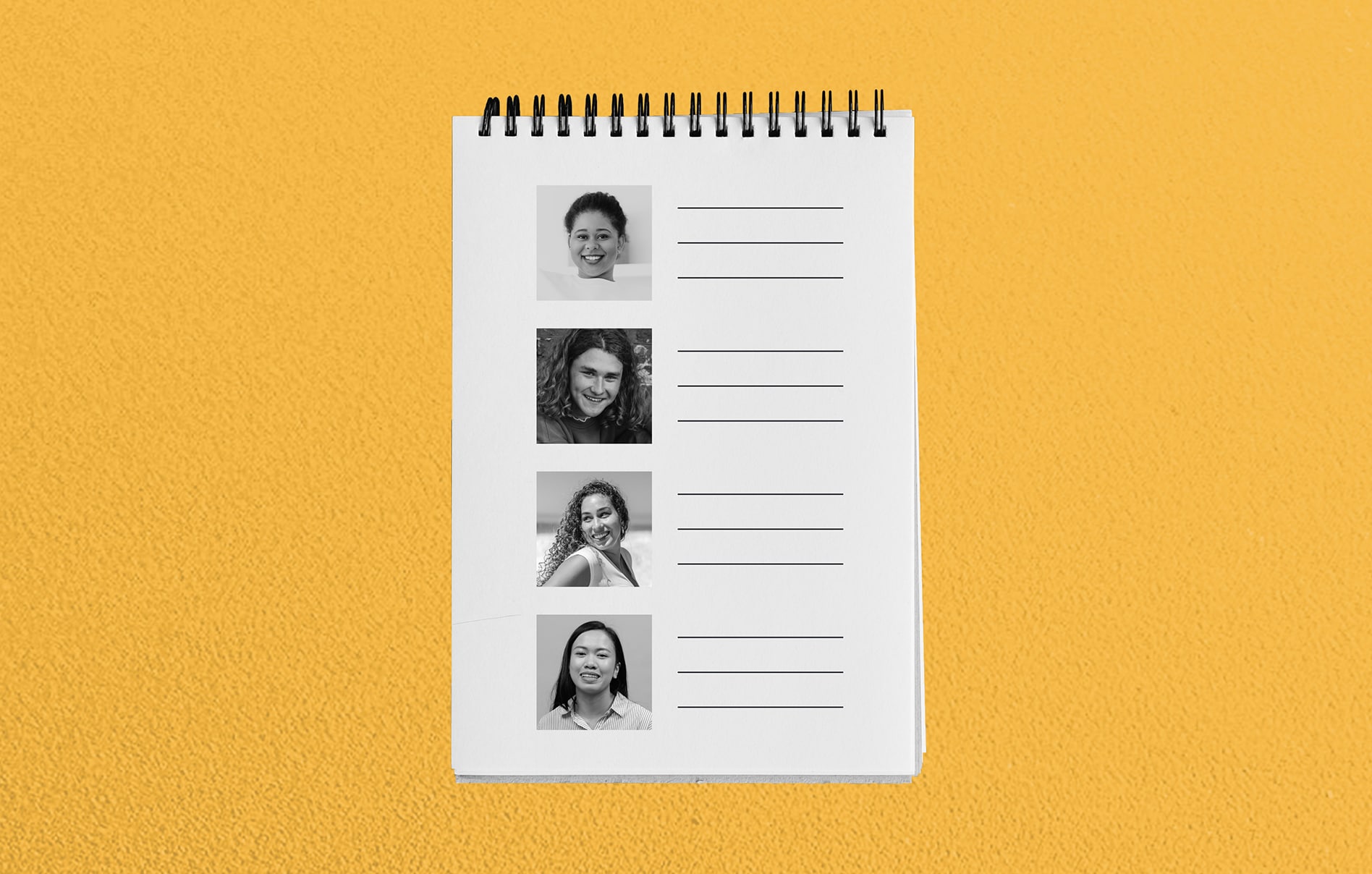 image of a notebook with four people in it