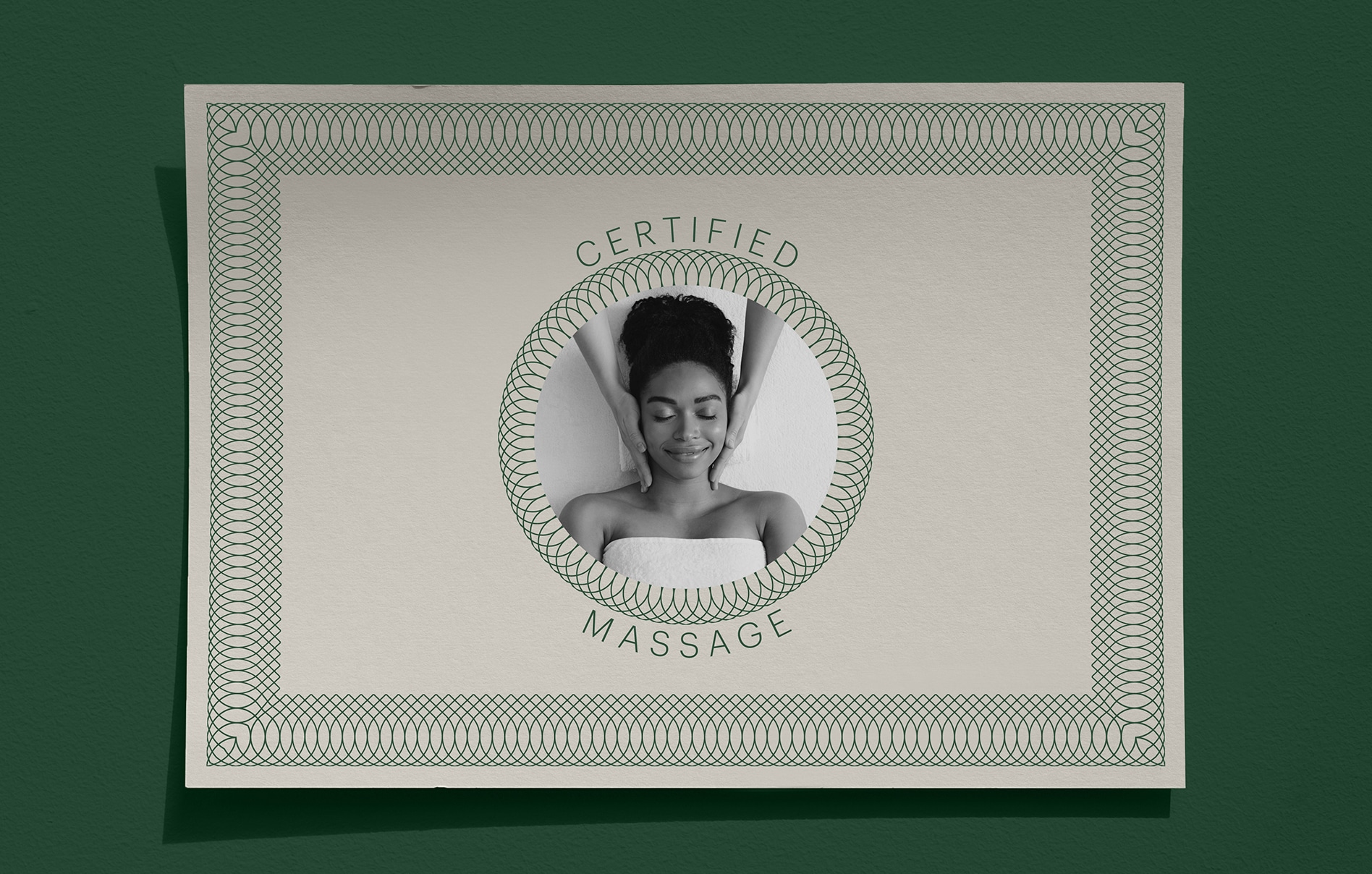 certificate featuring an image of a person receiving a massage