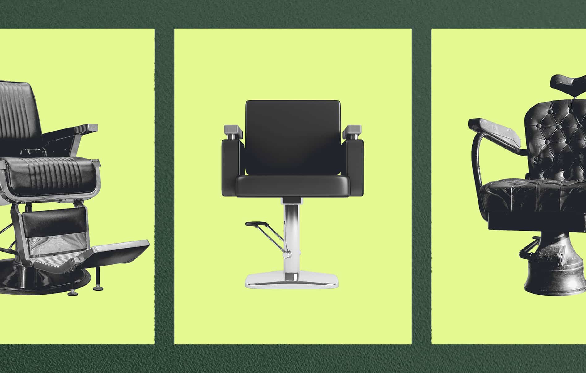 Three different style barber/salon chairs