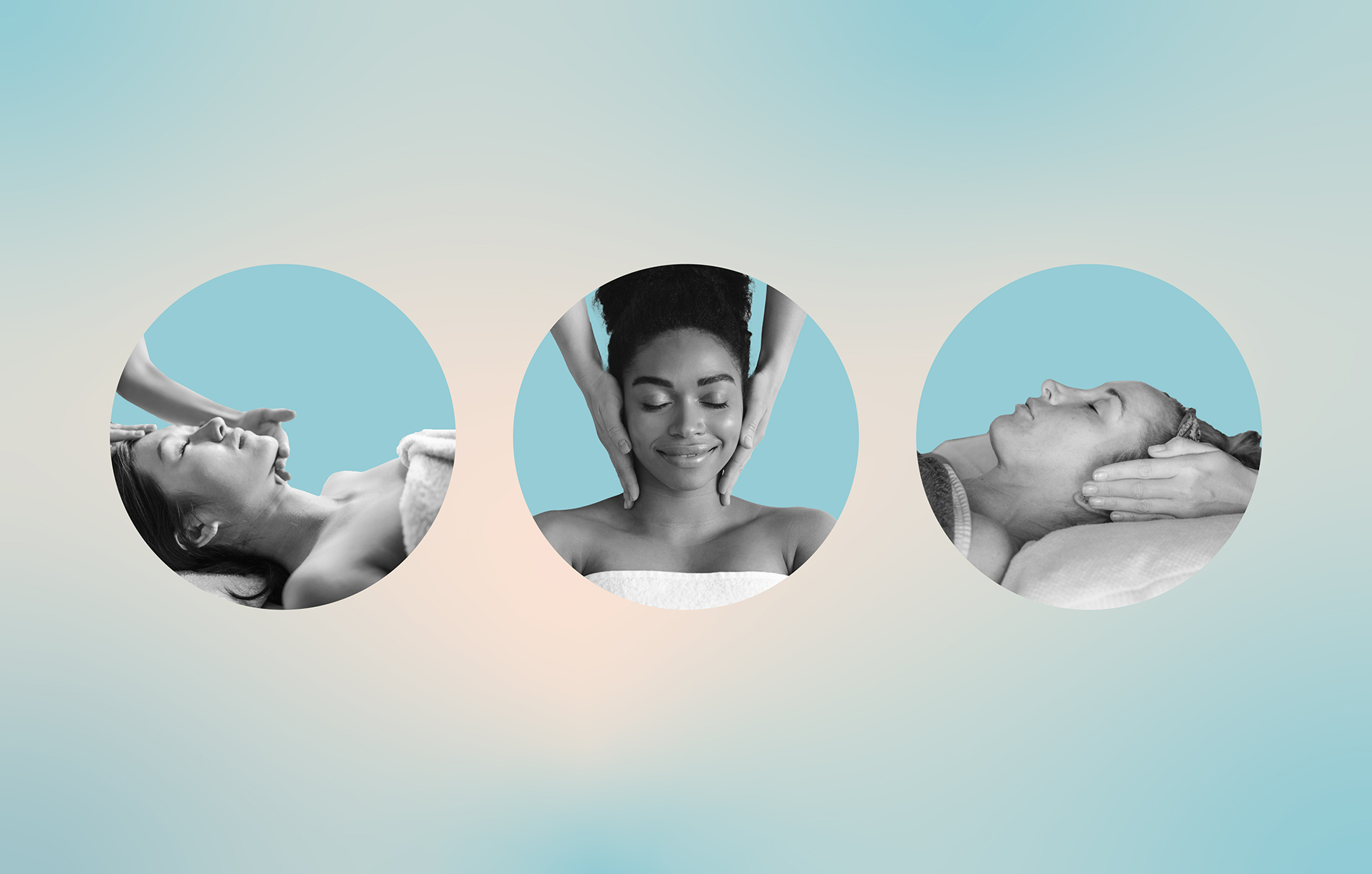 a collage of three people receiving a massage