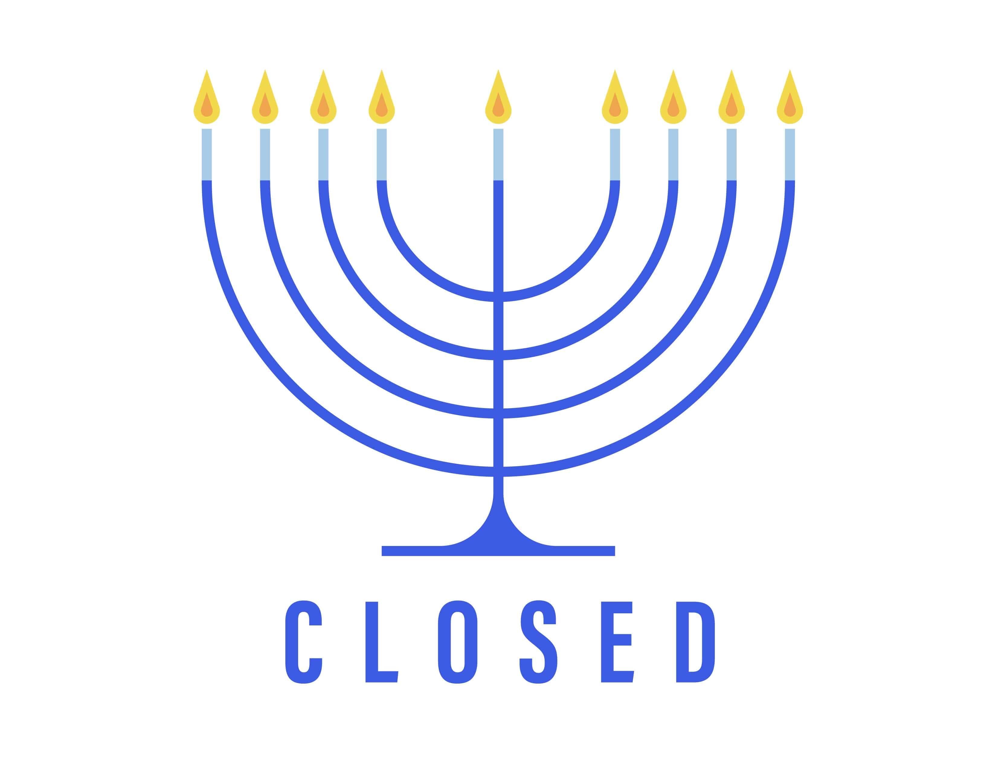 closed sign with a fully lit menorah
