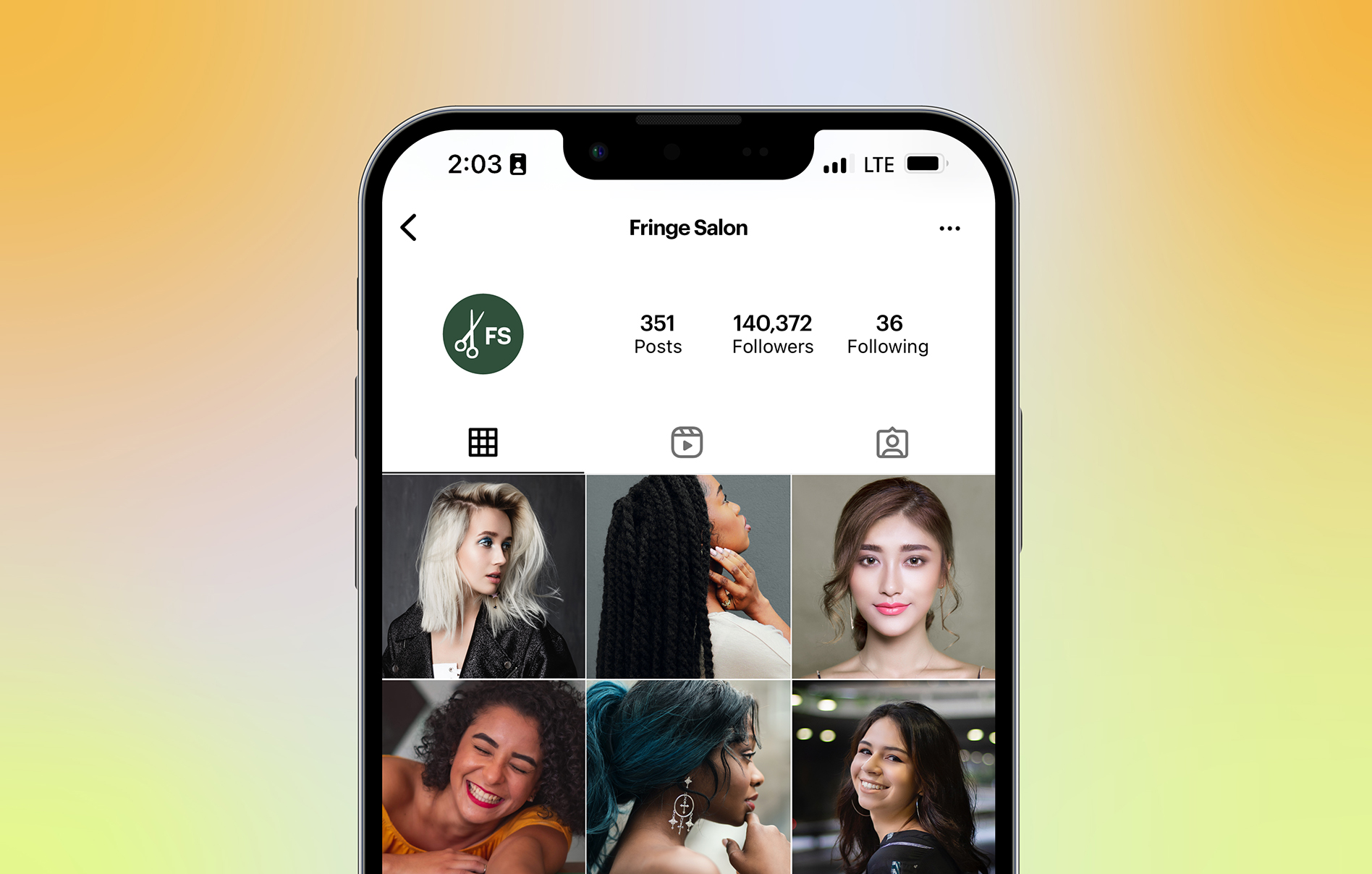 Phone showing a salon Instagram account profile