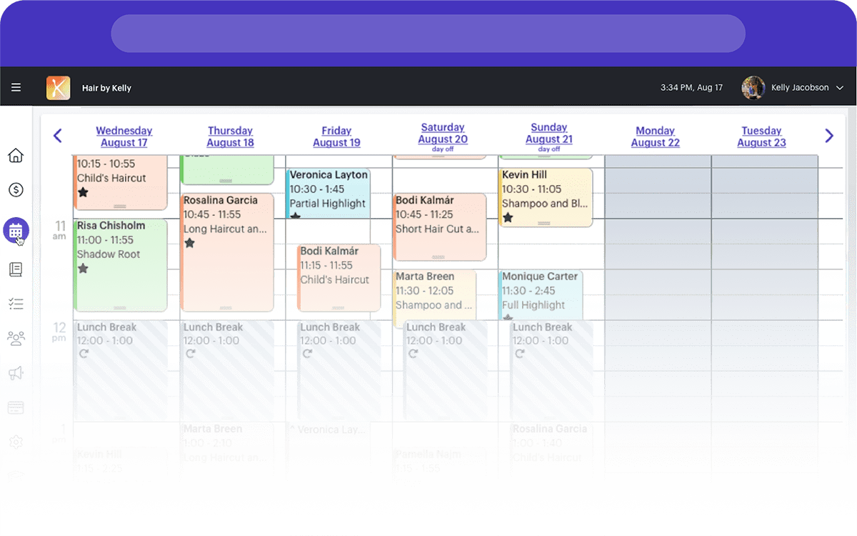 example of calendar management with the weekly calendar view