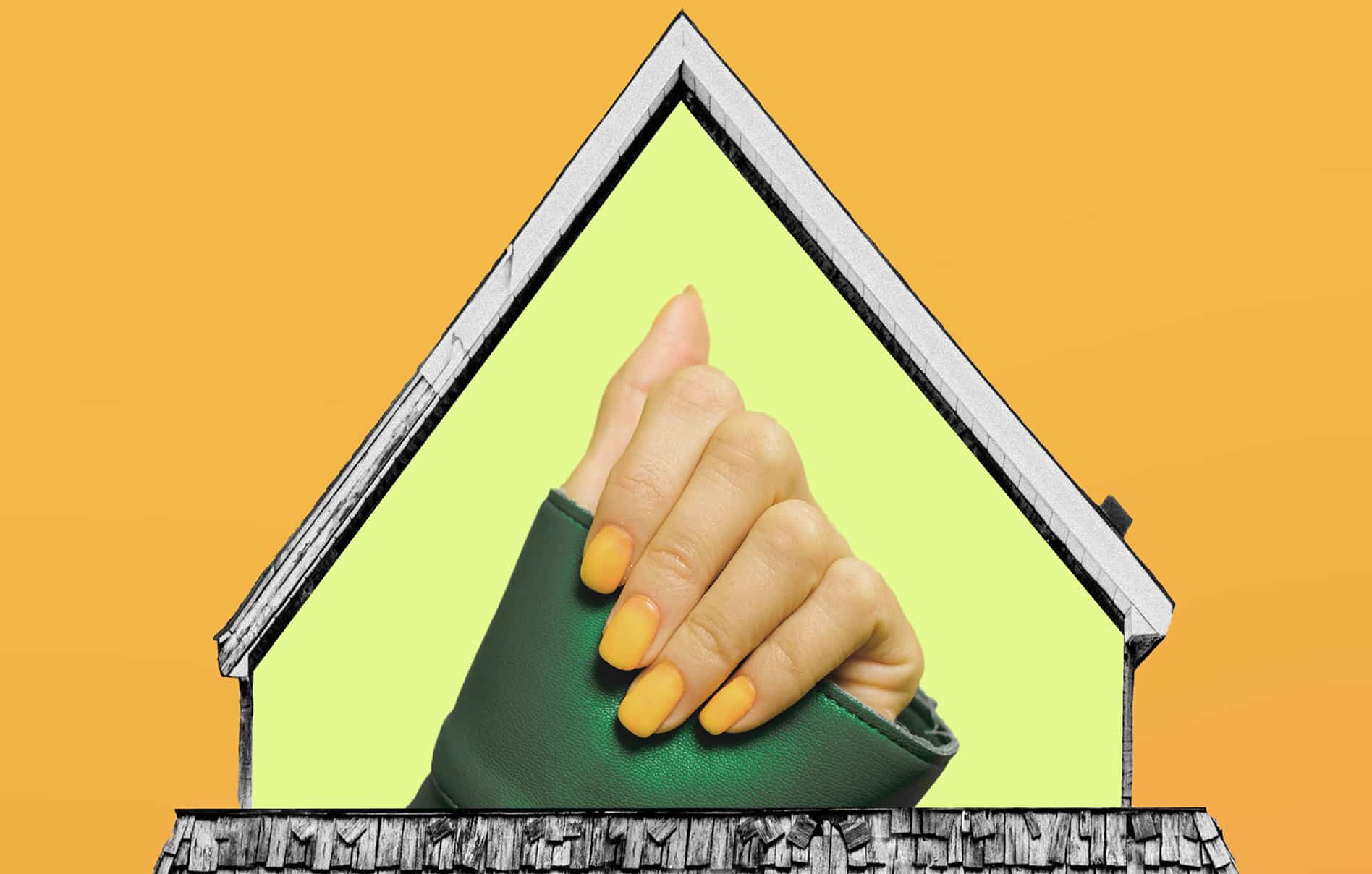 A house roof covering a hand displaying a manicure