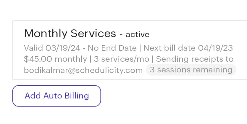 Auto billing option included under payment processing