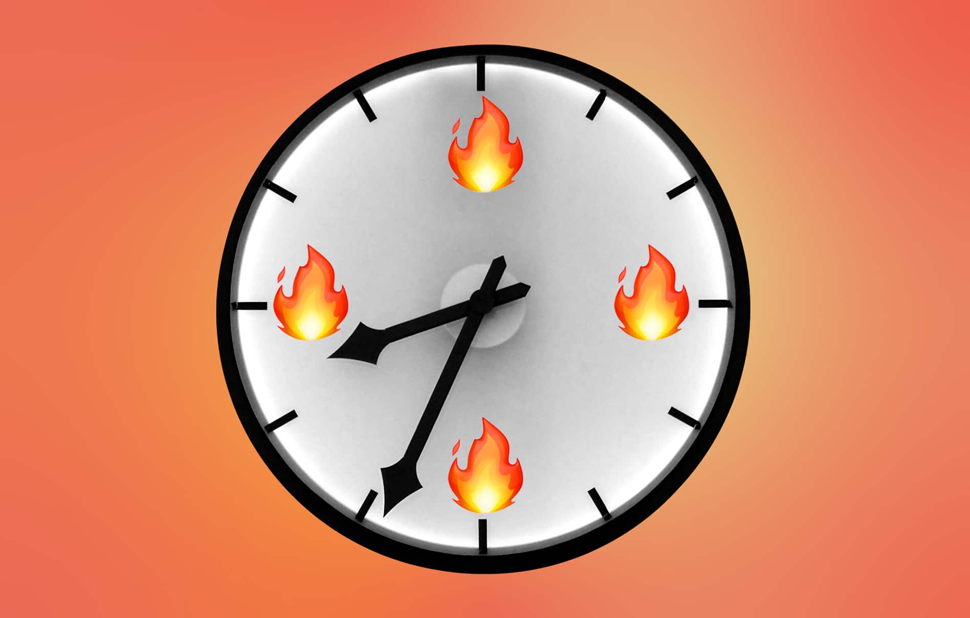 Clock with fire emoji instead of numbers