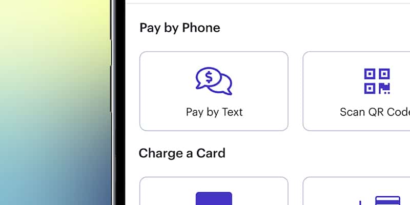 Pay by text or QR code selection screen